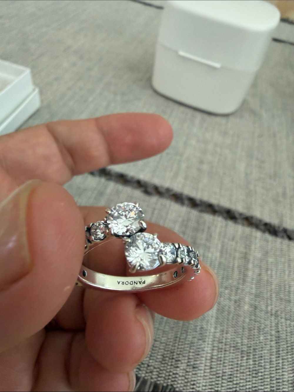 Pandora Silver Cubic Zirconia Double Stone Ring - White